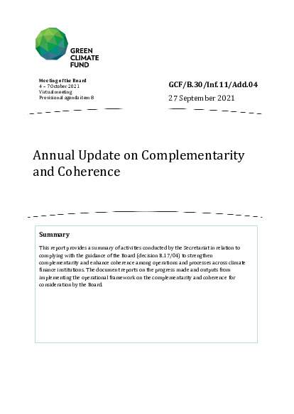 Document cover for Annual Update on Complementarity and Coherence