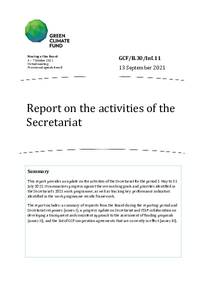 Document cover for Report on the activities of the Secretariat