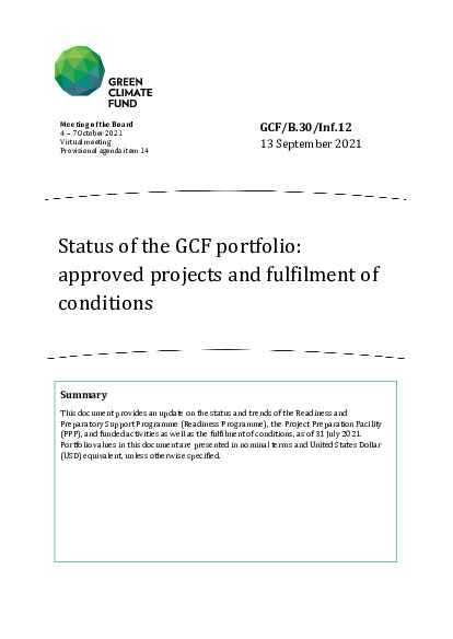 Document cover for Status of the GCF portfolio: approved projects and fulfilment of conditions