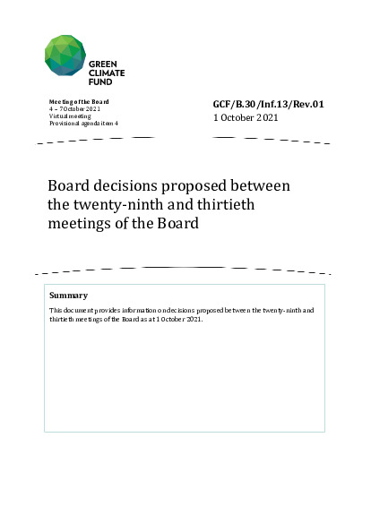 Document cover for Board decisions proposed between the twenty-ninth and thirtieth meetings of the Board
