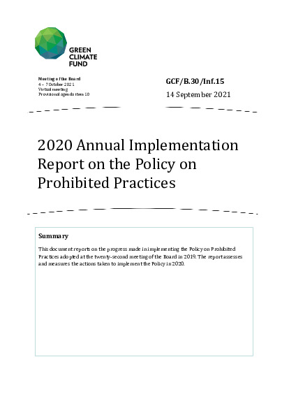 Download 2020 Annual Implementation Report on the Policy on Prohibited Practices Document cover for 2020 Annual Implementation Report on the Policy on Prohibited Practices