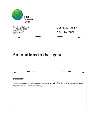 Document cover for Annotations to the agenda