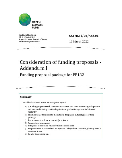 Document cover for Consideration of funding proposals - Addendum I Funding proposal package for FP182