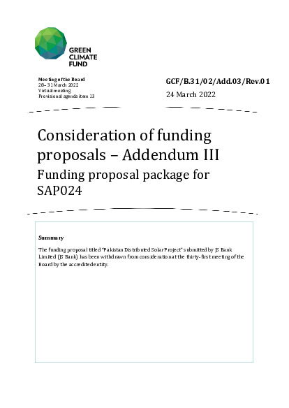 Document cover for Consideration of funding proposals – Addendum III Funding proposal package for SAP024