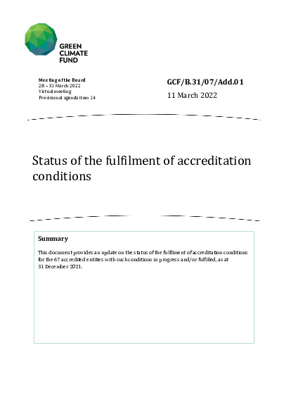 Document cover for Status of the fulfilment of accreditation conditions