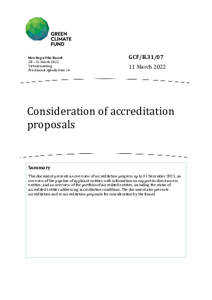 Document cover for Consideration of accreditation proposals