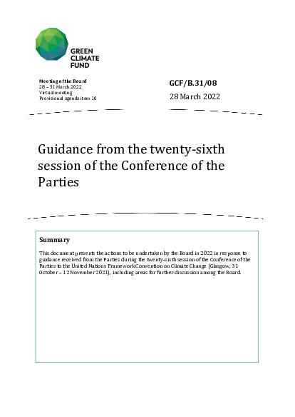 Document cover for Guidance from the twenty-sixth session of the Conference of the Parties