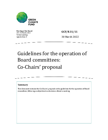 Document cover for Guidelines for the operation of Board committees: Co-Chairs’ proposal