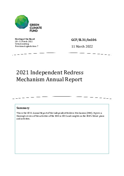 Document cover for 2021 Independent Redress Mechanism Annual Report