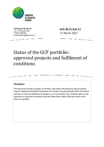 Document cover for Status of the GCF portfolio: approved projects and fulfilment of conditions