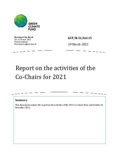 Document cover for Report on the activities of the Co-Chairs for 2021