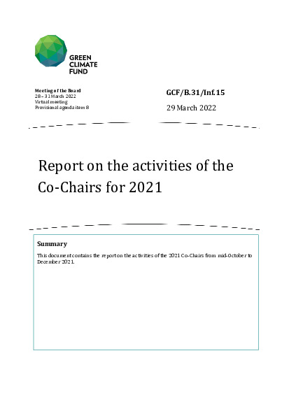 Download Report on the activities of the Co-Chairs for 2021 Document cover for Report on the activities of the Co-Chairs for 2021