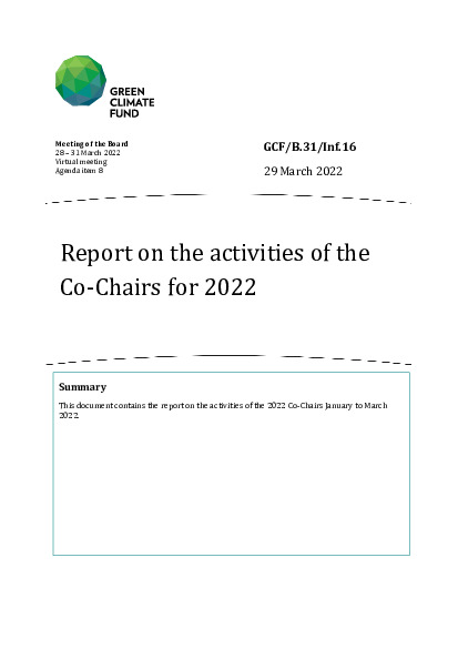 Document cover for Report on the activities of the Co-Chairs for 2022