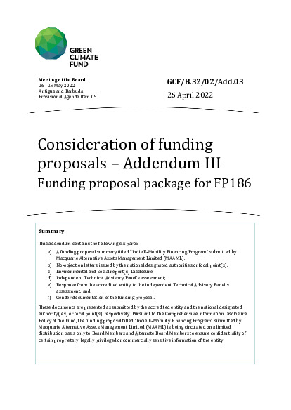 Download Consideration of funding proposals – Addendum III Funding proposal package for FP186 Document cover for Consideration of funding proposals – Addendum III Funding proposal package for FP186