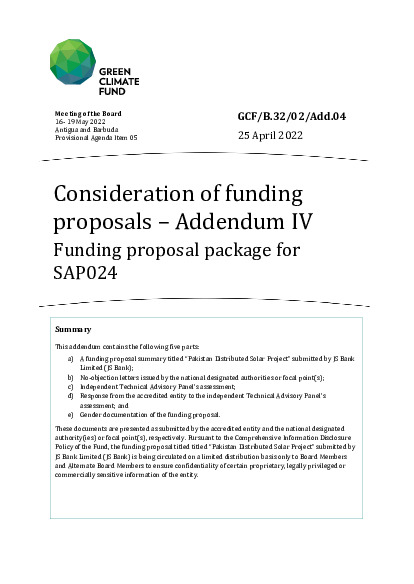 Document cover for Consideration of funding proposals – Addendum IV Funding proposal package for SAP024