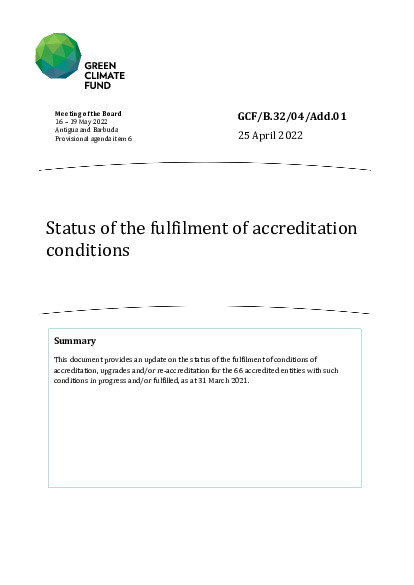 Document cover for Status of the fulfilment of accreditation conditions