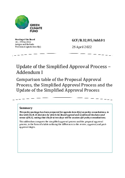 Document cover for Update of the Simplified Approval Process – Addendum I Comparison table of the Proposal Approval Process, the Simplified Approval Process and the Update of the Simplified Approval Process