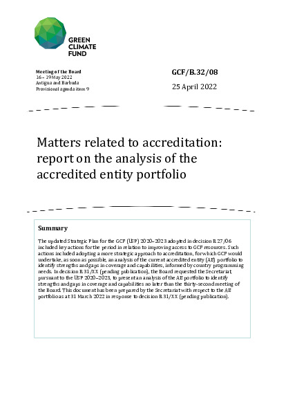 Document cover for Matters related to accreditation: report on the analysis of the accredited entity portfolio