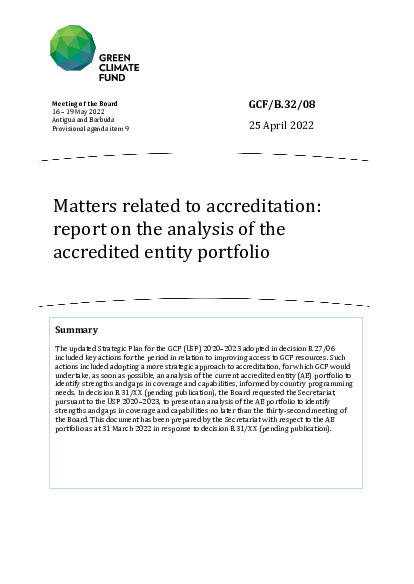 Download Matters related to accreditation: report on the analysis of the accredited entity portfolio Document cover for Matters related to accreditation: report on the analysis of the accredited entity portfolio