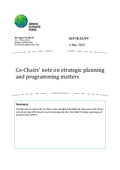 Document cover for Co-Chairs’ note on strategic planning and programming matters