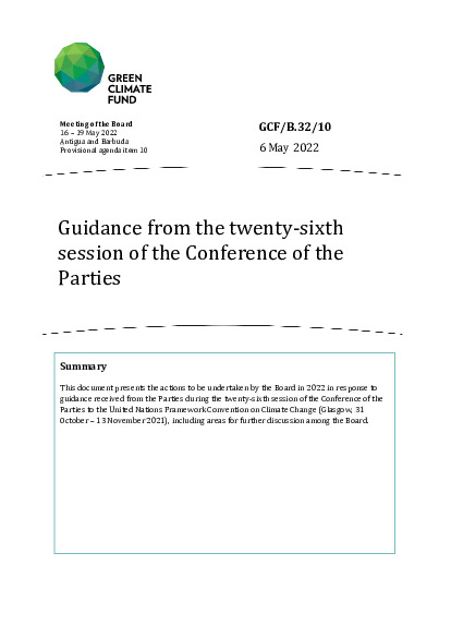 Document cover for Guidance from the twenty-sixth session of the Conference of the Parties