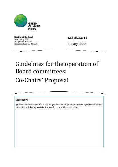 Document cover for Guidelines for the operation of Board committees: Co-Chairs’ Proposal
