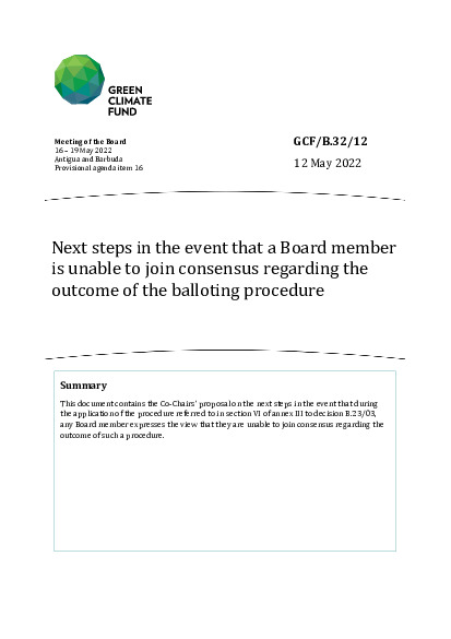 Document cover for Next steps in the event that a Board member is unable to join consensus regarding the outcome of the balloting procedure