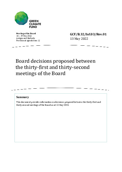 Document cover for Board decisions proposed between the thirty-first and thirty-second meetings of the Board