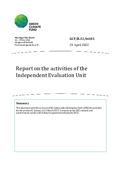 Document cover for Report on the activities of the Independent Evaluation Unit