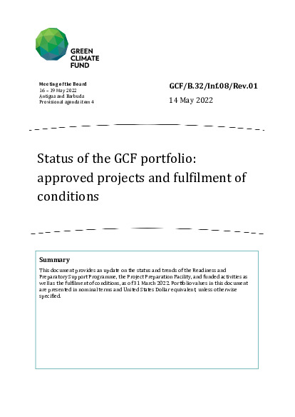 Download Status of the GCF portfolio: approved projects and fulfilment of conditions Document cover for Status of the GCF portfolio: approved projects and fulfilment of conditions