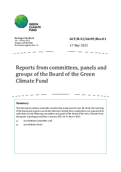 Document cover for Reports from committees, panels and groups of the Board of the Green Climate Fund