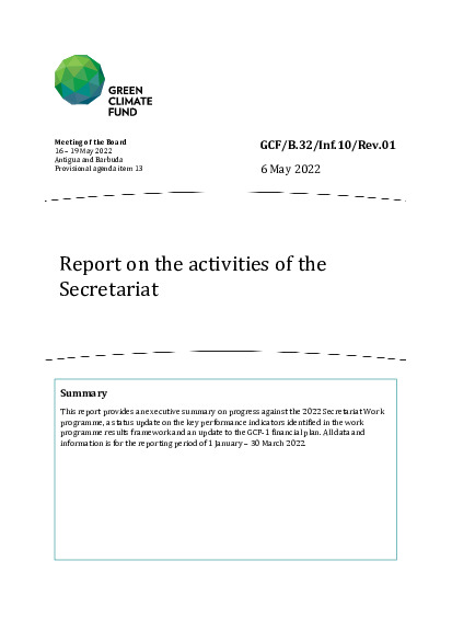 Document cover for Report on the activities of the Secretariat