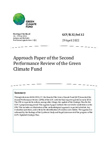 Document cover for Approach Paper of the Second Performance Review of the Green Climate Fund