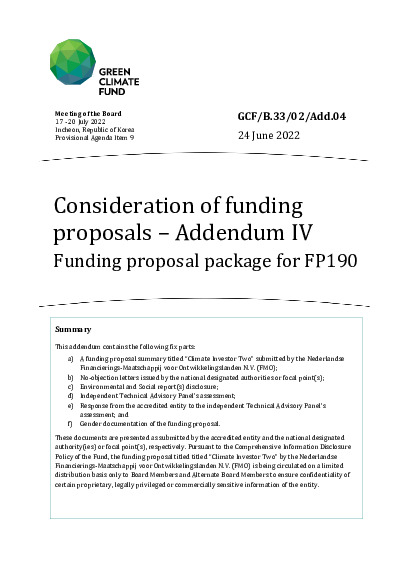 Download Consideration of funding proposals – Addendum IV Funding proposal package for FP190 Document cover for Consideration of funding proposals – Addendum IV Funding proposal package for FP190