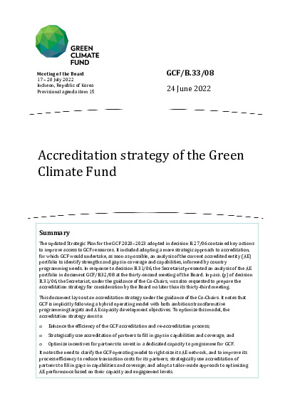 Document cover for Accreditation strategy of the Green Climate Fund