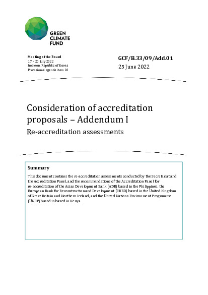 Document cover for Consideration of accreditation proposals – Addendum I: Re-accreditation assessments