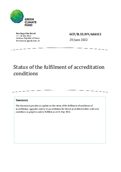 Document cover for Status of the fulfilment of accreditation conditions