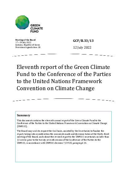 Document cover for Eleventh report of the Green Climate  Fund to the Conference of the Parties  to the United Nations Framework  Convention on Climate Change