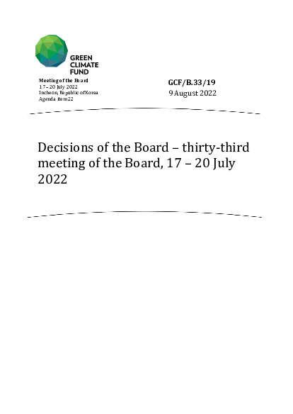 Document cover for Decisions of the Board – thirty-third meeting of the Board, 17 – 20 July 2022