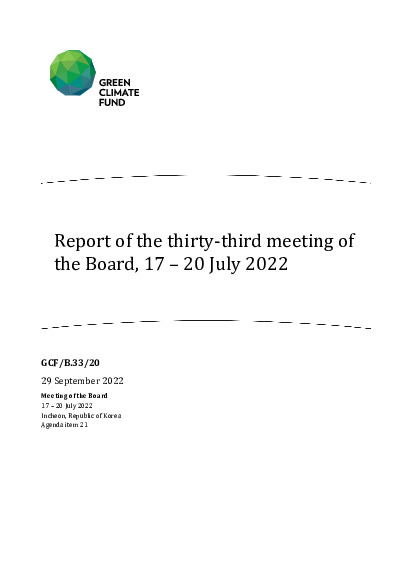 Document cover for Report of the thirty-third meeting of the Board, 17 – 20 July 2022