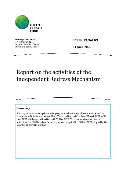 Document cover for Report on the activities of the Independent Redress Mechanism