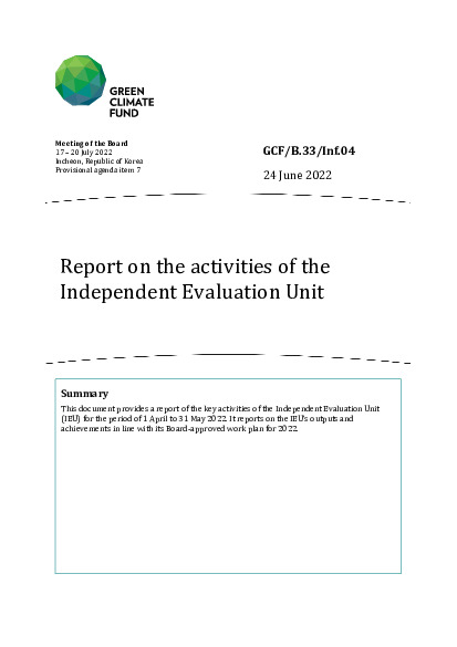 Download Report on the activities of the Independent Evaluation Unit Document cover for Report on the activities of the Independent Evaluation Unit