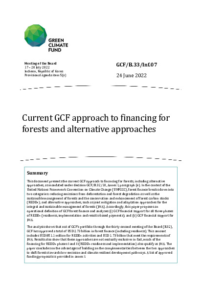 Download Current GCF approach to financing for forests and alternative approaches Document cover for Current GCF approach to financing for forests and alternative approaches