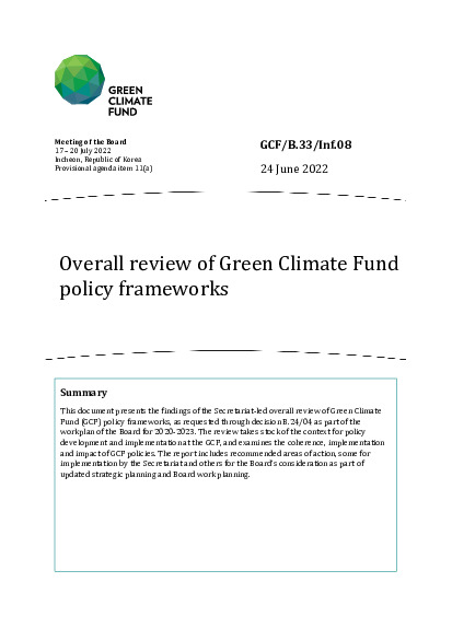 Download Overall review of Green Climate Fund policy frameworks Document cover for Overall review of Green Climate Fund policy frameworks