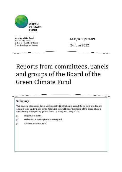 Document cover for Reports from committees, panels and groups of the Board of the Green Climate Fund