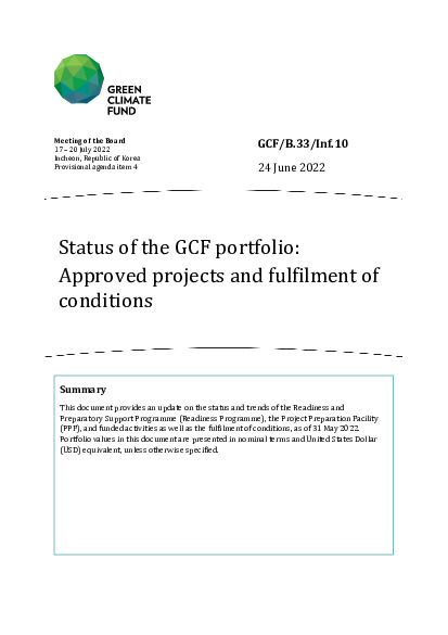 Download Status of the GCF portfolio: Approved projects and fulfilment of conditions Document cover for Status of the GCF portfolio: Approved projects and fulfilment of conditions