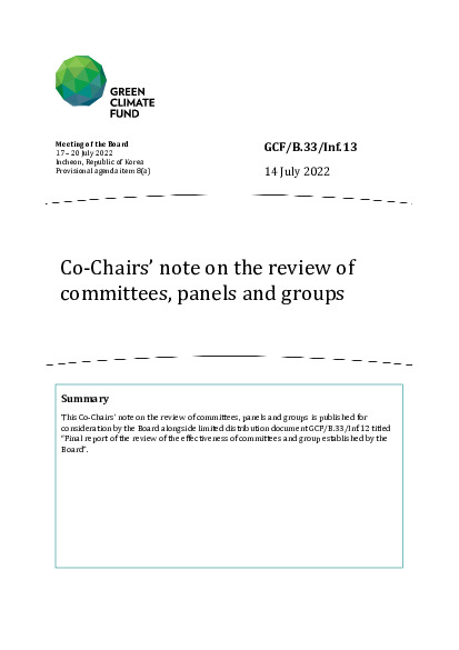 Document cover for Co-Chairs’ note on the review of  committees, panels and groups