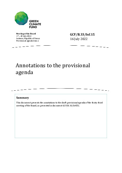 Document cover for Annotations to the provisional agenda 