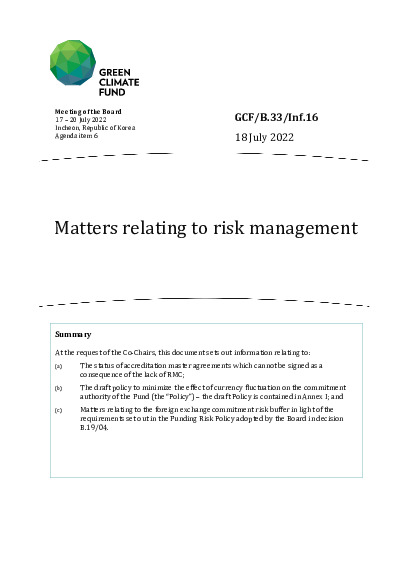 Document cover for Matters relating to risk management