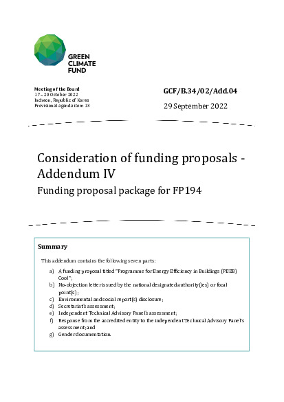 Document cover for Consideration of funding proposals - Addendum IV Funding proposal package for FP194